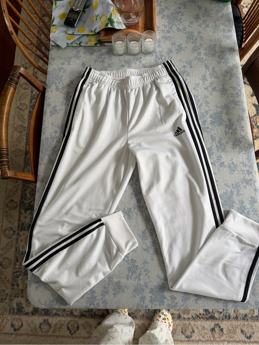 adidas White Athletic Pants with Black Logo